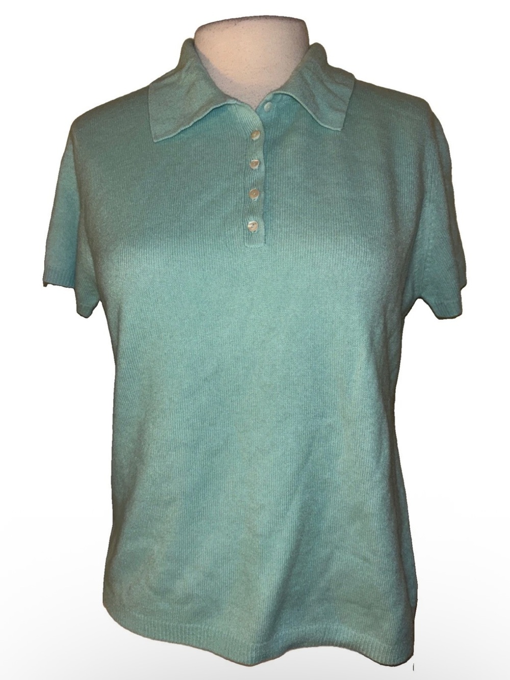 HYFVE cashmere Classic Short-Sleeve Polo Top in Aqua size large